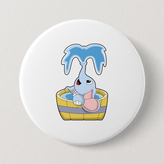 Elefant mit Badewanne voller Wasser Button (Vorderseite)