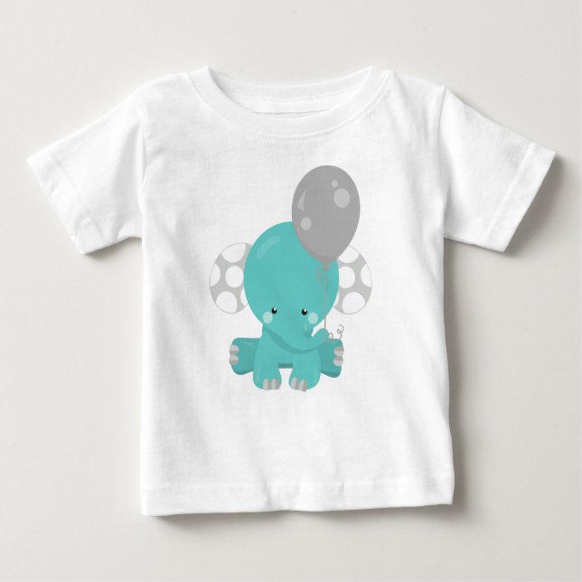 Elefant mit Ballon, blauer Elefant, Süße Tier Baby T-shirt (Vorderseite)