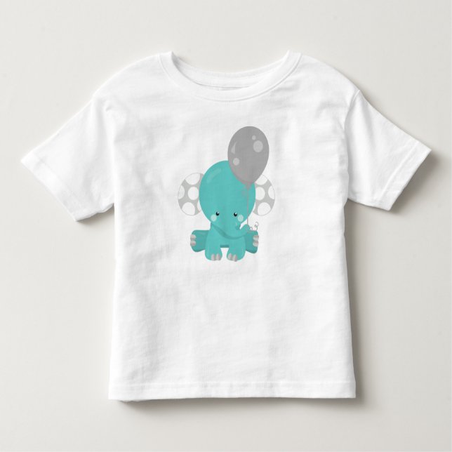 Elefant mit Ballon, blauer Elefant, Süße Tier Kleinkind T-shirt (Vorderseite)