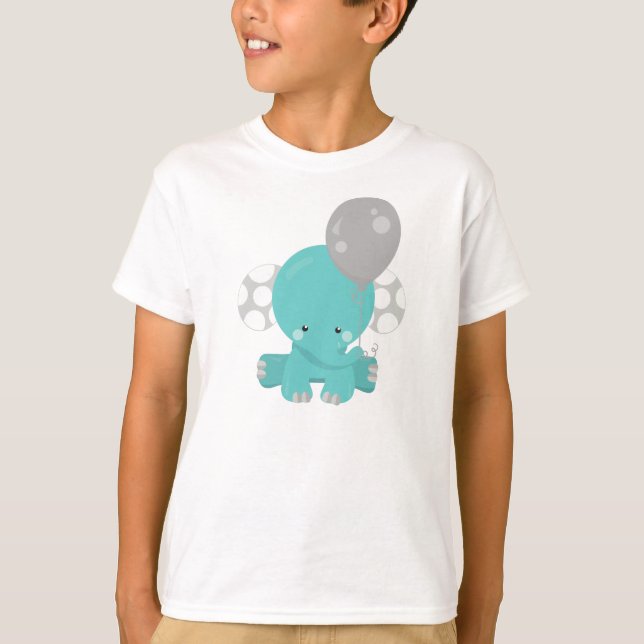 Elefant mit Ballon, blauer Elefant, Süße Tier T-Shirt (Vorderseite)