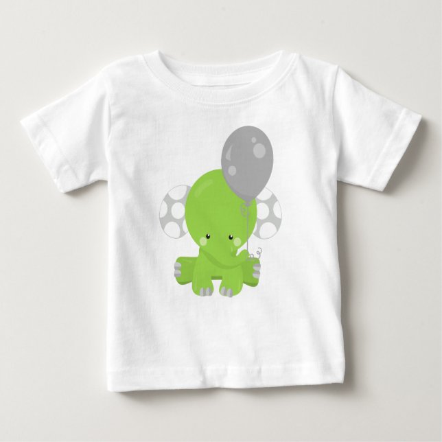 Elefant mit Ballon, grüner Elefant, Süße Tier Baby T-shirt (Vorderseite)