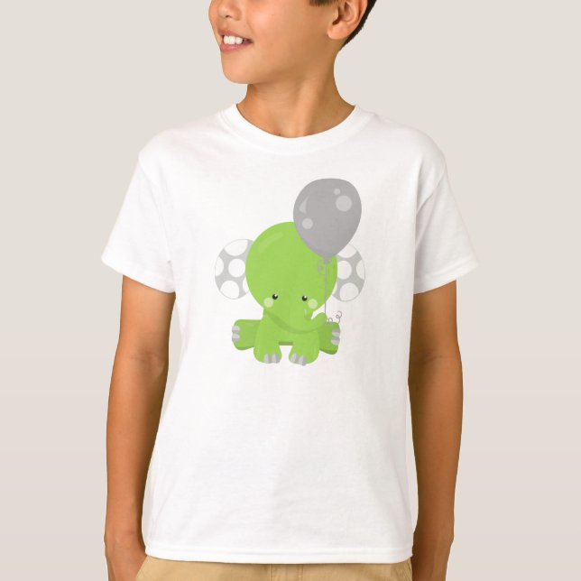 Elefant mit Ballon, grüner Elefant, Süße Tier T-Shirt (Vorderseite)
