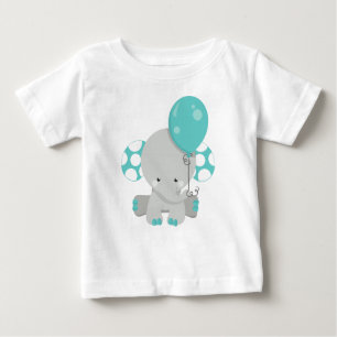Elefant mit Ballon, Niedlicher Elefant - Blau grau Baby T-shirt