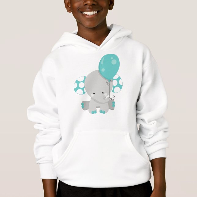 Elefant mit Ballon, Niedlicher Elefant - Blau grau Hoodie (Vorderseite)