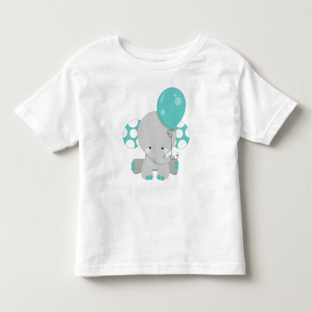 Elefant mit Ballon, Niedlicher Elefant - Blau grau Kleinkind T-shirt (Vorderseite)