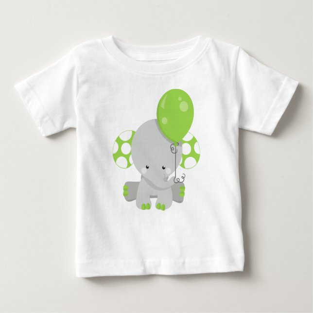 Elefant mit Ballon, Niedlicher Elefant - Grün grau Baby T-shirt (Vorderseite)