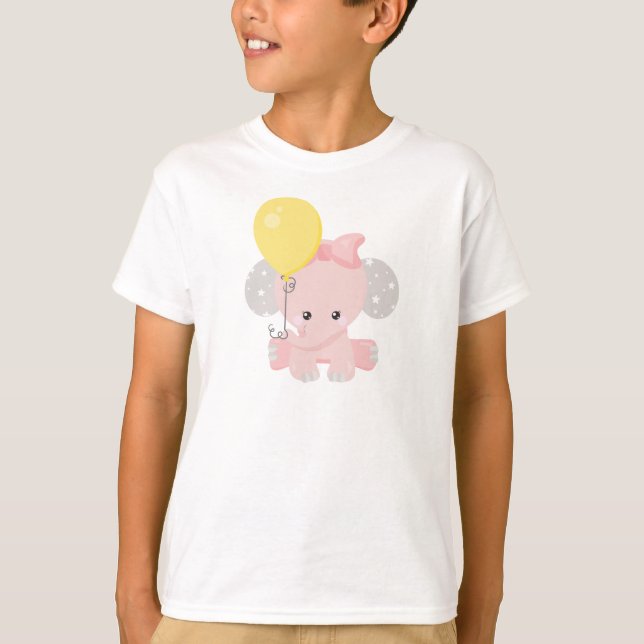 Elefant mit Ballon, Niedlicher Elefant, Krone, Ste T-Shirt (Vorderseite)