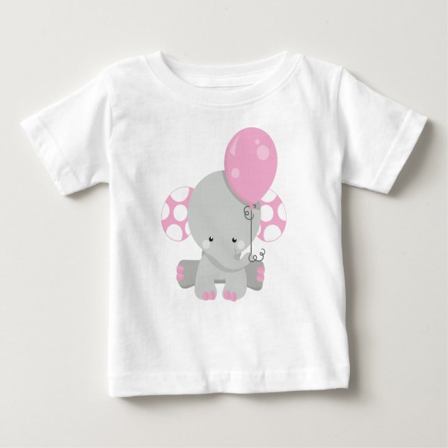 Elefant mit Ballon, Niedlicher Elefant - rosa grau Baby T-shirt (Vorderseite)
