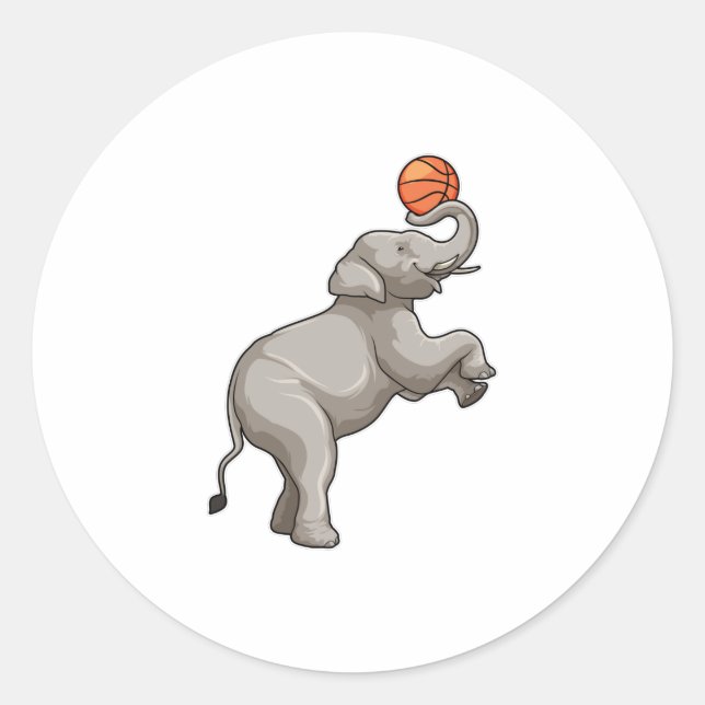 Elefant mit Basketball Runder Aufkleber (Vorderseite)