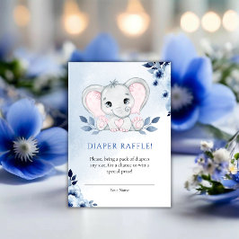 Elefant mit blauen Anemonen Junge Windeln Raffle Begleitkarte