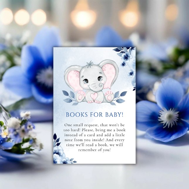 Elefant mit Blue Anemones Books für Baby Begleitkarte (Elephant With Blue Anemones Boy Books for Baby Enclosure Card)