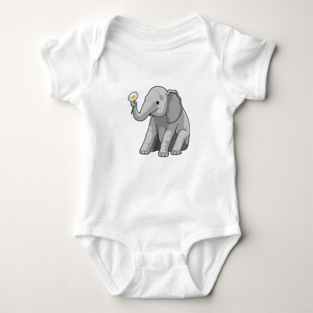 Elefant mit Blume Baby Strampler (Vorderseite)
