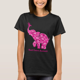 Elefant mit Blume Brustkrebs-Bewusstsein Ribbo T-Shirt