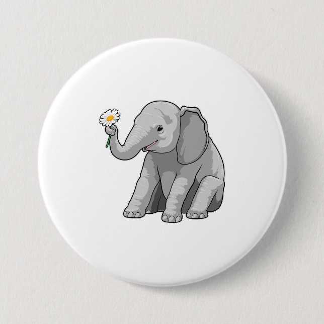 Elefant mit Blume Button (Vorderseite)