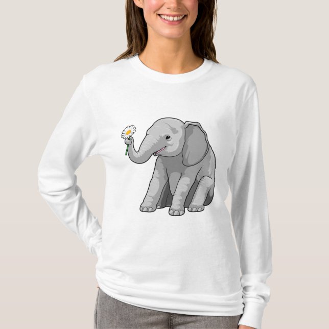 Elefant mit Blume T-Shirt (Vorderseite)