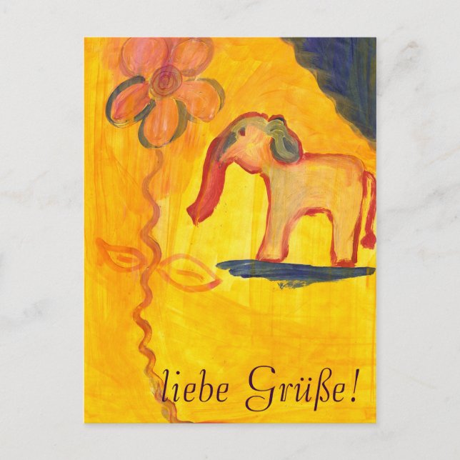 elefant mit blume von Lola Mono Postkarte (Vorderseite)