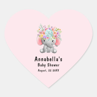 Elefant mit Blumen Baby Shower Herz-Aufkleber