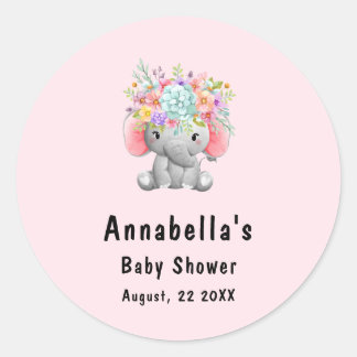 Elefant mit Blumen Baby Shower Runder Aufkleber