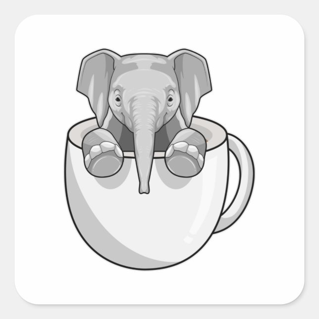 Elefant mit Cup Quadratischer Aufkleber (Vorderseite)