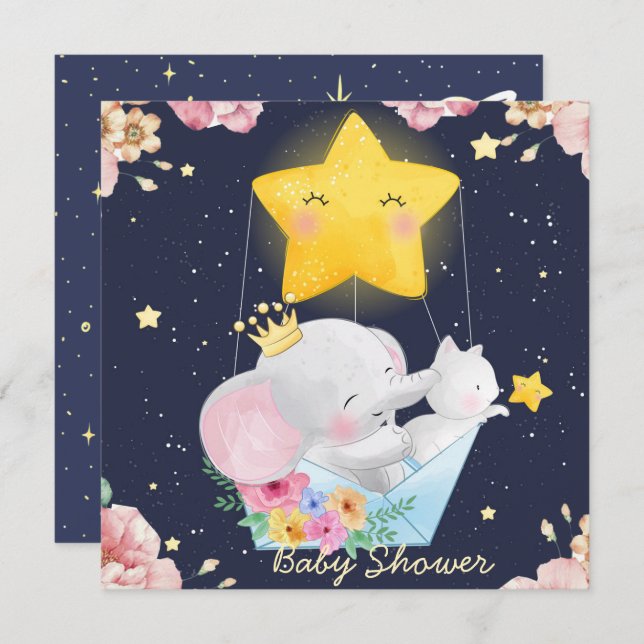 Elefant mit einer Kinderdusche Einladung (Vorne/Hinten)