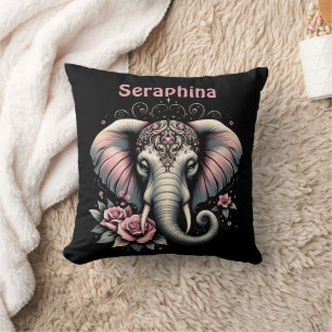 Elefant mit eleganter Rose-Abbildung Kissen