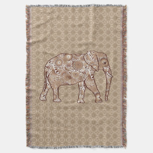 Elefant mit Fraktal, kaffeebräunlich und beige Decke
