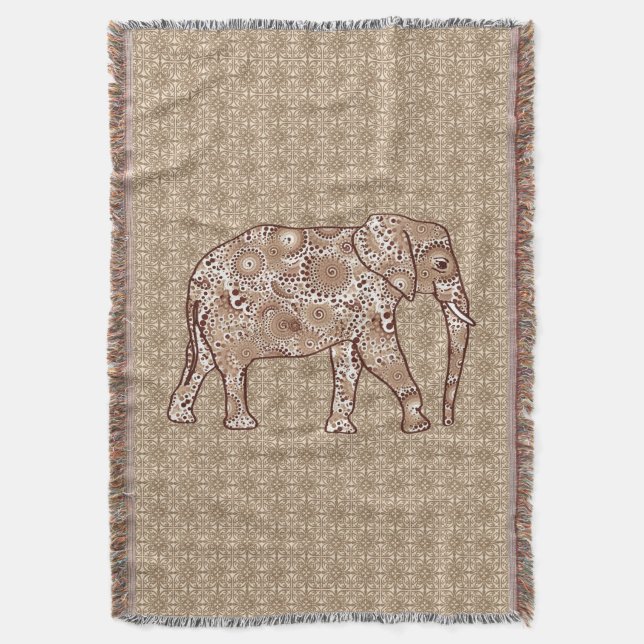 Elefant mit Fraktal, kaffeebräunlich und beige Decke (Vorderseite Vertikal)