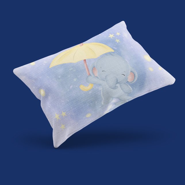 Elefant mit gelbem Schirm Lendenkissen (Elephant With Yellow Umbrella Lumbar Pillow)