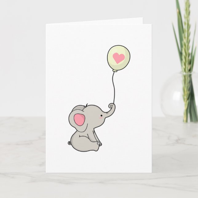 Elefant mit Herz in Ballon Karte (Vorderseite)