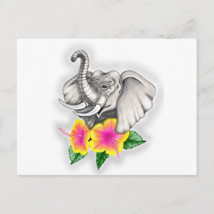 Elefant mit Hibiskus-Design Postkarte