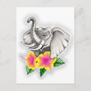 Elefant mit Hibiskus-Design Postkarte
