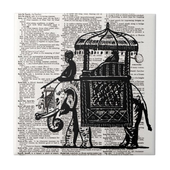 Elefant mit Howdah-Wörterbuch-Kunst Fliese (Vorderseite)