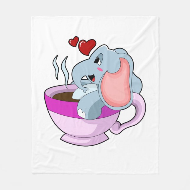 Elefant mit Kaffee-Cup Fleecedecke (Vorderseite)