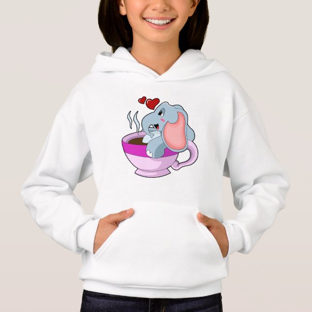 Elefant mit Kaffee-Cup Hoodie (Vorderseite)