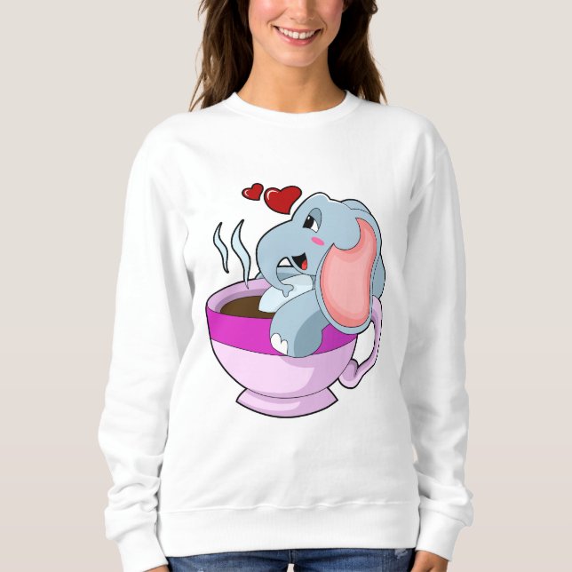 Elefant mit Kaffee-Cup Sweatshirt (Vorderseite)