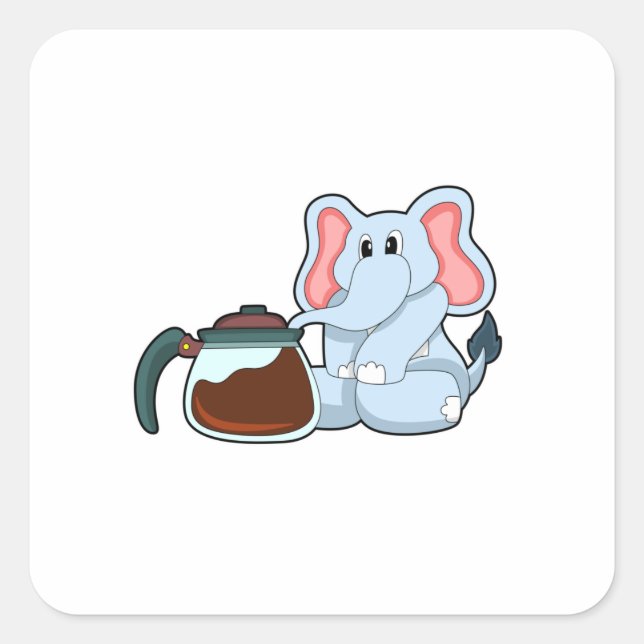 Elefant mit Kaffeekanne Quadratischer Aufkleber (Vorderseite)