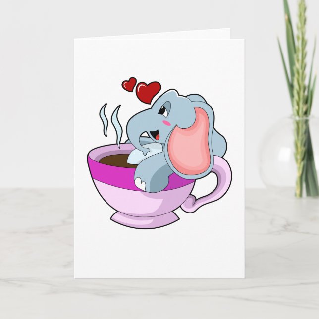 Elefant mit Kaffeetasse Karte (Vorderseite)