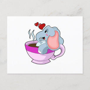 Elefant mit Kaffeetasse Postkarte