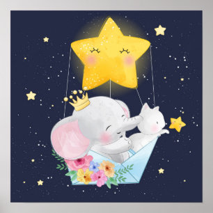 Elefant mit Kätzchen Poster