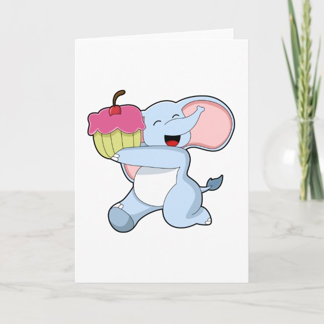 Elefant mit Kuchen Karte (Vorderseite)