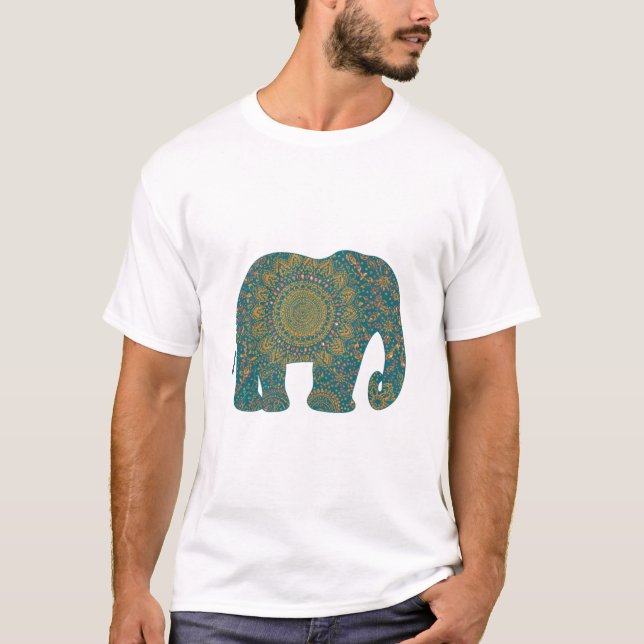 Elefant Mit Kunstvollem Mandala-Muster T-Shirt (Vorderseite)