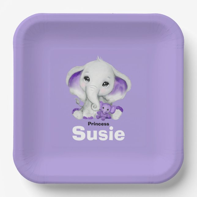 Elefant mit lavender teddy paper plate pappteller (Vorderseite)