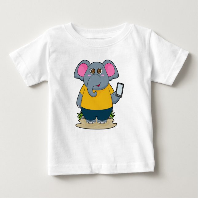 Elefant mit mobil baby t-shirt (Vorderseite)