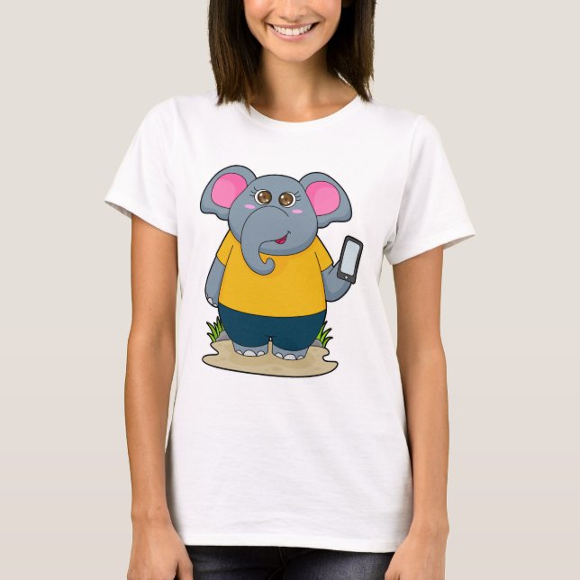 Elefant mit mobil T-Shirt (Vorderseite)