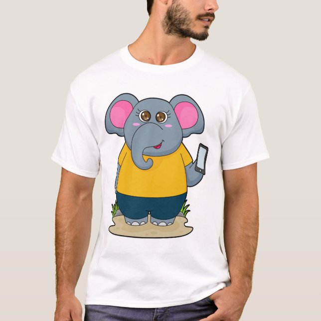 Elefant mit mobil T-Shirt (Vorderseite)
