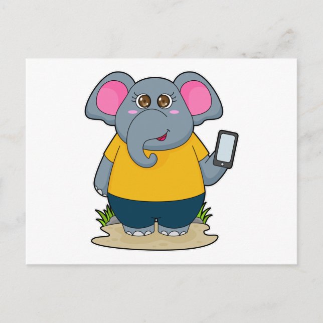 Elefant mit Mobiltelefon Postkarte (Vorderseite)