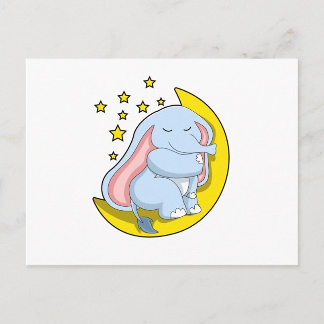 Elefant mit Mond und Sternen Postkarte (Vorderseite)