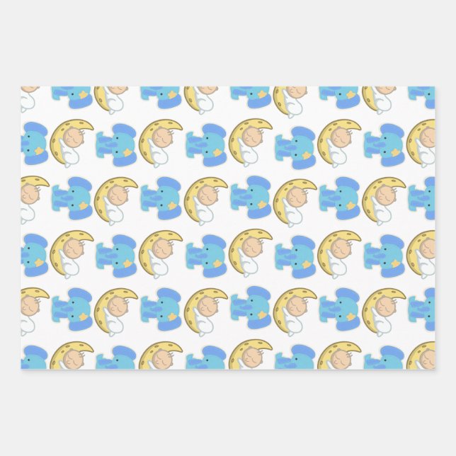 Elefant mit Moon Baby Design Geschenkpapier Set (Vorderseite)