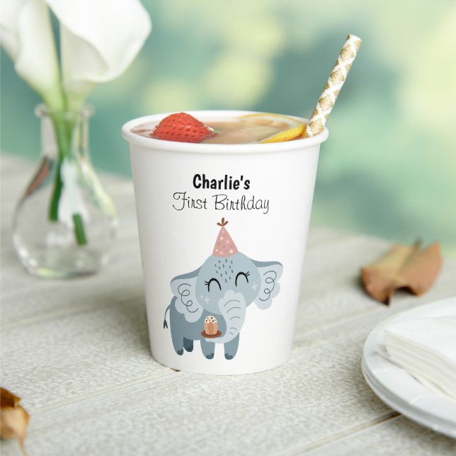 Elefant mit Party Hut, Geburtstag Pappbecher (In Situ)