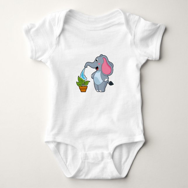 Elefant mit Pflanze Baby Strampler (Vorderseite)